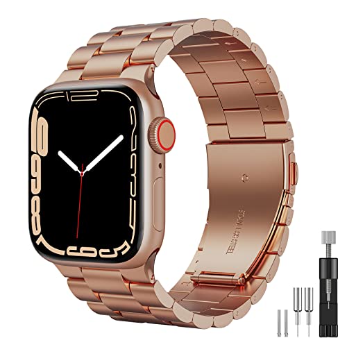 owlhold Metall Armband Kompatibel mit Apple Watch 42mm 44mm 45mm 46mm 49mm, Premium Edelstahl Ersatz Uhrenarmband für Apple Watch Serie Ultra 10/9/8/7/6/5/4/3/2/1/SE für Männer und Frauen(Roségold) von owlhold