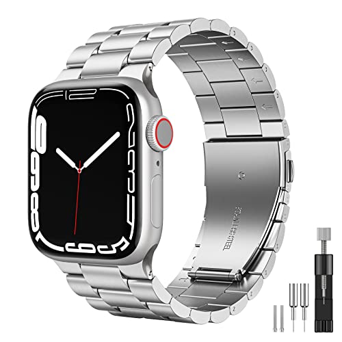 owlhold Kompatibel mit Apple Watch Armband 45mm 44mm 42 mm 49mm, Premium Edelstahl Metall Ersatz Uhrenarmband für Apple Watch Serie Ultra/9/8/7/6/5/4/3/2/1/SE/SE 2 für Männer und Frauen (Silber) von owlhold