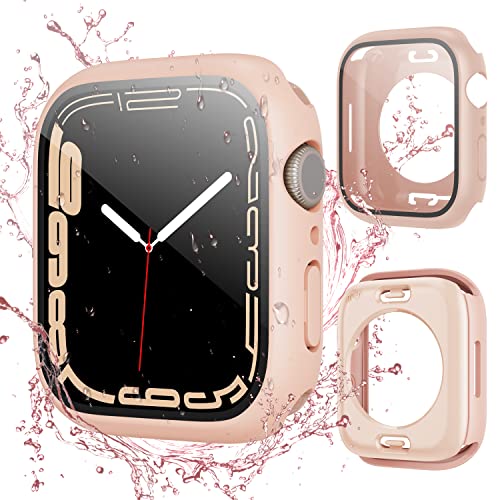 owlhold Wasserdicht Hülle für Apple Watch Series 9/8/7 41mm, 360 Grad Cover mit Eingebautem Panzerglas Displayschutz Outdoor Case IP68 Schutzhülle für Apple Watch Series 9/8/7 41mm -Rosa von owlhold