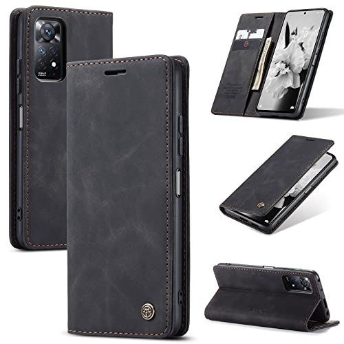 owlhold Handyhülle für Xiaomi Redmi Note 11 Pro/12 Pro 4G Hülle, Premium Lederhülle Weiches Vintage-Nubukleder Faltbare Ständer Klapphülle stoßfest Schutzhülle für Redmi Note 11 Pro/12 Pro 4G -Schwarz von owlhold