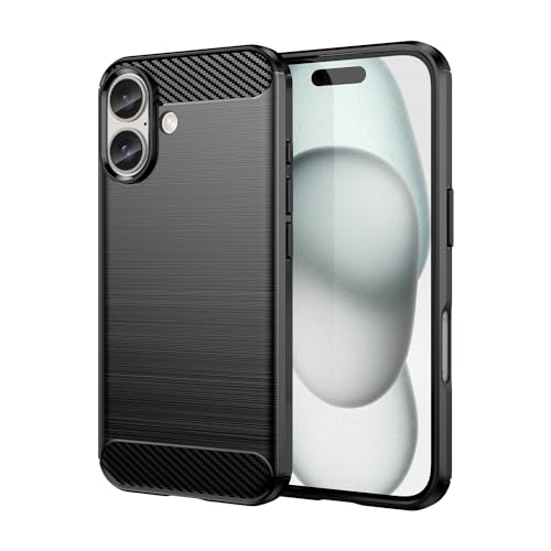 owlhold für iPhone 16 Hülle, Karbonfaser Design Handyhülle Dünne Weiche TPU Silikon Material Schutzhülle stoßfeste Case Kratzfeste Cover für iPhone 16 (Schwarz) von owlhold