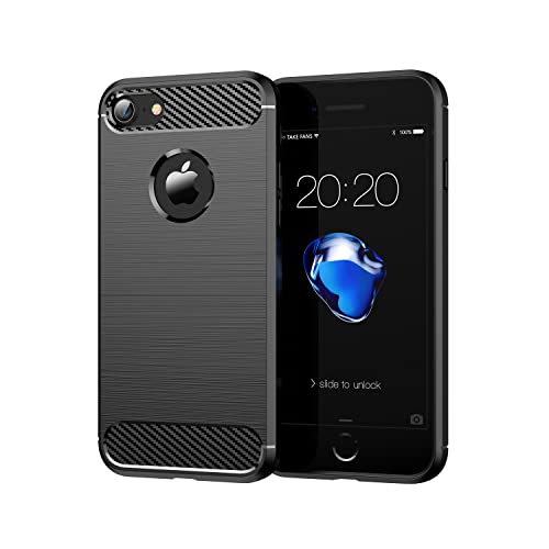 owlhold für iPhone SE 3/2 (2022/2020), iPhone 8/7 Hülle, Karbonfaser Design Handyhülle Dünne Weiche TPU Silikon Material Schutzhülle stoßfeste Case Kratzfeste Cover für iPhone SE / 8/7 (Schwarz) von owlhold