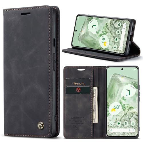 owlhold Google Pixel 8A hülle Pixel 8a Klapphülle Premium PU Leder Handytasche Weiches Vintage Faltbare Schutzhülle Kartenfach Standfunktion Handyhülle Google Pixel 8A - Schwarz von owlhold