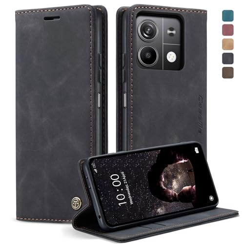 owlhold hülle Xiaomi Redmi Note 13 5G [Nicht für 4G] klapphülle Premium Handyhülle Weiches Vintage-Nubukleder Faltbare Ständer Schutzhülle Kartenfach Standfunktion Lederhülle Redmi Note 13 5G -Schwarz von owlhold