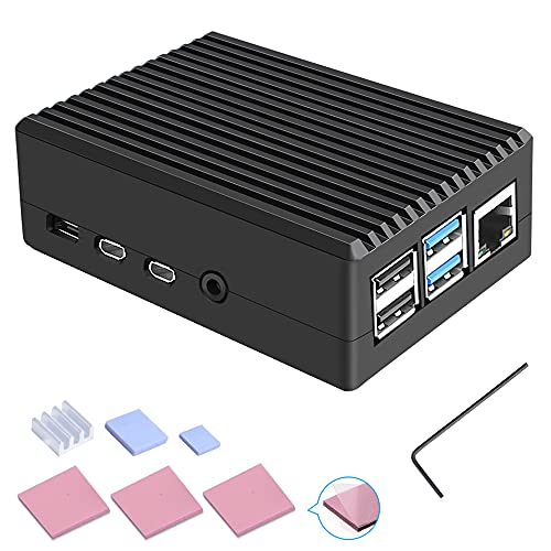 Owootecc Raspberry Pi 4 Aluminum Gehäuse Case with Cooling Column,Raspberry Pi 4 Aluminum Gehäuse Passive Cooling Heat Dissaption with Heat Sink,Metal Gehäuse for Raspberry Pi 4B 8GB/4GB/2GB (Black) von owootecc