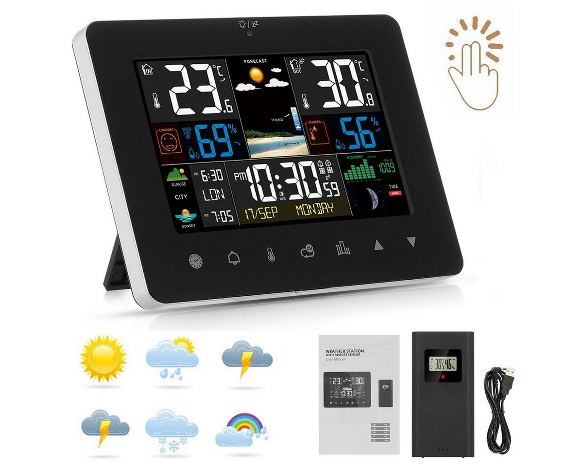 oyajia LED Wetterstation mit Funk-Außensensor, mit Kalender Wetterstation (Kalender Thermometer Hygrometer Farbdisplay) von oyajia