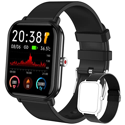 Smartwatch für Herren, Fitness-Tracker, 1,7 Zoll, Touchscreen, Smartwatch, IP68, wasserdicht, Herzfrequenz/Körpertemperatur/Schrittzähler, Aktivitäts-Tracker für iPhone Android von paazomu