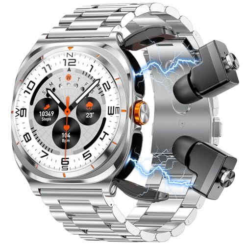 paazomu 2025 Neue 2-in-1-Smartwatch mit TWS Headset 1,54 Zoll IP67 Wasserdicht Musik Smartwatch Bluetooth Headset Gesundheitsüberwachung Sport Fitness Tracker (Silber) von paazomu