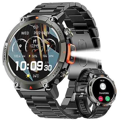 paazomu Multifunktions-Smartwatch mit Taschenlampe 1,45 Zoll Fitness-Tracker mit Gesundheitsmonitor, kompatibel mit Android iOS für Outdoor-Aktivitäten und den täglichen Gebrauch von paazomu