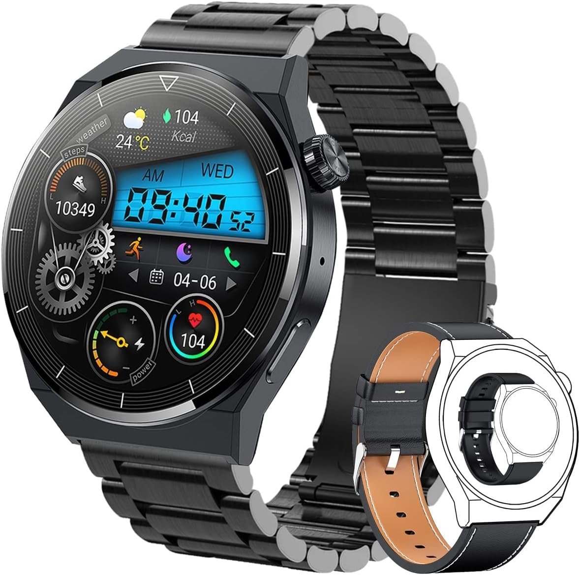 paazomu Smartwatch (1,36 Zoll, Android iOS), Herren mit Bluetooth Anrufe Fitnessuhr IP68 Wasserdicht Gesundheitsuhr von paazomu