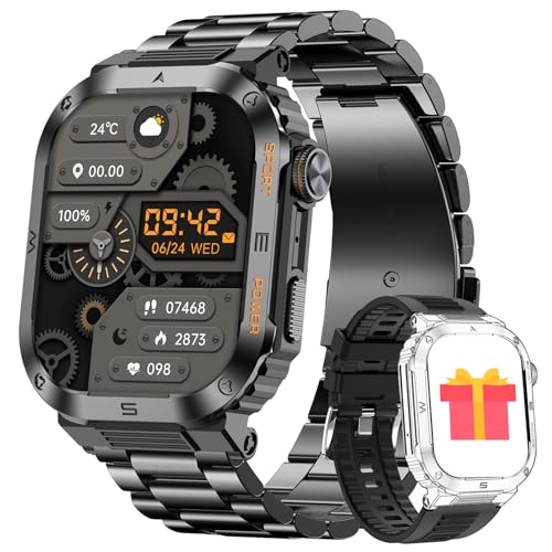 paazomu Smartwatch für Herren, 5,1 cm (2 Zoll), Smartwatch mit Anrufannahme, Herzfrequenzmesser/SpO2/Schlaf/Benachrichtigungen, 100+ Sportmodus, 400 mAh, Smartwatch Stahl für Android iOS von paazomu