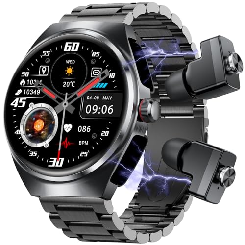 paazomu Smartwatch mit kabellosen Ohrhörern, Bluetooth-Anruf-Uhren für Herren, 3,9 cm, Stahlmaterial, ultradünnes Gehäuse, 9D-Sound-Effekte, Fitness-Tracker, Sportuhr, kompatibel mit iPhone und von paazomu