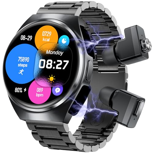 paazomu Smartwatch mit kabellosen Ohrhörern, Bluetooth-Anruf-Uhren für Herren, 3,9 cm, Stahlmaterial, ultradünnes Gehäuse, 9D-Sound-Effekte, Fitness-Tracker, Sportuhr, kompatibel mit iPhone und paazomu Smartwatch mit kabellosen Ohrhörern, Bluetooth-Anruf-Uhren für Herren, 3,9 cm, Stahlmaterial, ultradünnes Gehäuse, 9D-Sound-Effekte, Fitness-Tracker, Sportuhr, kompatibel mit iPhone und von paazomu