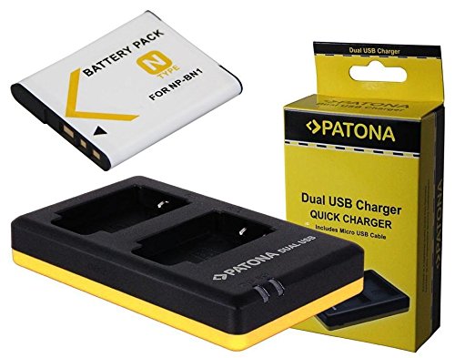 2in1-SET für die Sony CyberShot DSC-WX220 / DSC-WX200 - Akku für Sony NP-BN1 + Dual Ladegerät (Laden Sie 2 Akkus via USB-Anschluss auf einmal) inkl. PATONA Displaypad von pabuTEL-Bundle