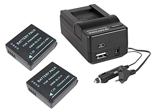 3in1-SET Ladegerät + 2 Akku für die Panasonic Lumix DMC-TZ101 kompatibel mit Panasonic DMW-BLG10 und BLG10e - 4in1 Ladegerät (für USB, microUSB, 220V und Auto) inkl. PATONA Displaypad von pabuTEL-Bundle