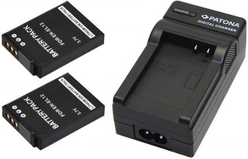 3in1-SET für die Nikon Coolpix A900 A1000 S9500 P300 AW100 und AW110 kompatibel mit Nikon EN-EL12 Set-Inhalt 2 Akku + Schnell-Ladegerät mit Kfz-Lader (12V) von pabuTEL-Bundle