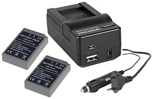 3in1-SET für die Olympus OM-D E-M10 Mark II - 2 Premium Akku für Olympus BLS-5 und BLS-50 (1100mAh) + 4in1 Ladegerät (für USB, microUSB, 220V und Auto) von pabuTEL-Bundle
