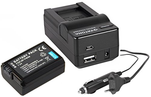 3in1-SET für die Sony Alpha 5000 / Alpha 6000 --- Akku (950mAh) + 4in1 Ladegerät (u.a. mit USB / micro-USB und Kfz/Auto) inkl. PATONA Displaypad von pabuTEL-Bundle
