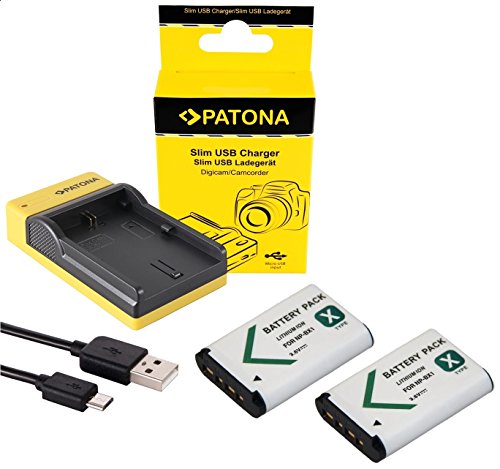 Slim Ladegerät + 2 Akkus für die Sony DSC-WX350 | Akku für Sony NP BX1 | einfach mit jedem Micro-USB Kabel/Ladegerät (z.B. Smartphone) zu verwenden von pabuTEL-Bundle