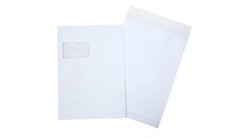 packster 200x Faltentasche Versandtasche mit Fenster 229 x 324 x 20 mm C4 Selbstklebestreifen 130g/qm Weiss Faltentasche Versandtasche Umschlag von packster
