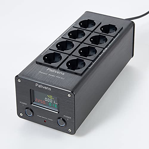 Pailvens Netzfilter Steckdosenleiste HiFi, 8 Fach Entstörfilter Steckdose mit LCD-Anzeige, Überspannungsschutz, Lastschutz bis 15 A, Mehrfachsteckdose für Lautsprecher, CD DVD Player, Schwarz von pailvens