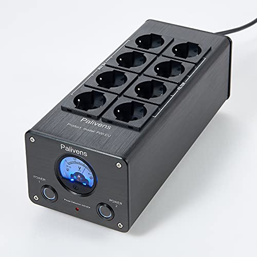 Pailvens Netzfilter Steckdosenleiste HiFi, 8 Fach Entstörfilter Steckdose mit Zeigerablesung, Überspannungsschutz, Lastschutz bis 15 A, Mehrfachsteckdose für Lautsprecher, CD DVD Player, Schwarz von pailvens