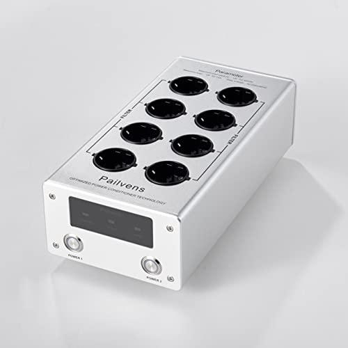 Pailvens Netzfilter Steckdosenleiste HiFi mit LED-Anzeige, Entstörfilter Steckdose 8-Fach mit Überspannungsschutz, Lastschutz bis 15 A, Mehrfachsteckdose für Lautsprecher, CD DVD Player, Silber von pailvens