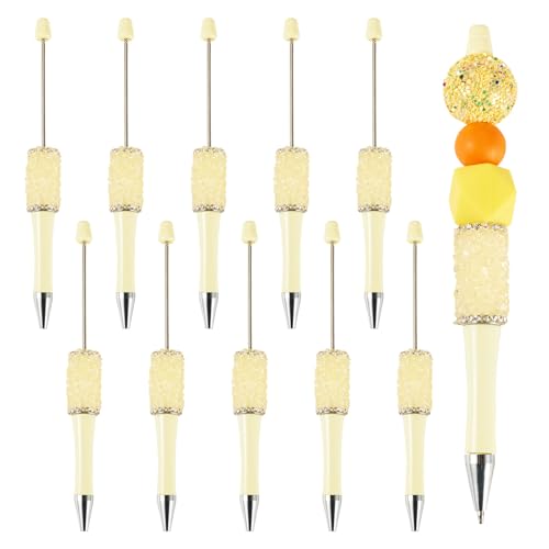 pandahall Kristall-Kugelschreiber aus Kunststoff, glitzernd, Strass, Perlenstift für Lehrer, Schule, Büro, Bastelbedarf, Gelb, 10 Stück von pandahall