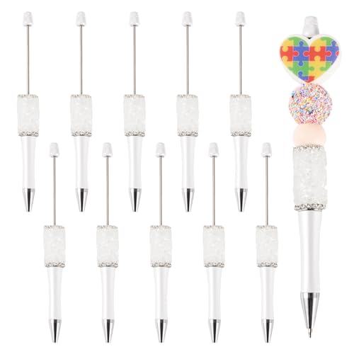 pandahall Kristall-Kugelschreiber aus Kunststoff, glitzernd, Strass, Perlenstift für Lehrer, Schule, Büro, Bastelbedarf, Weiß, 10 Stück pandahall Kristall-Kugelschreiber aus Kunststoff, glitzernd, Strass, Perlenstift für Lehrer, Schule, Büro, Bastelbedarf, Weiß, 10 Stück von pandahall