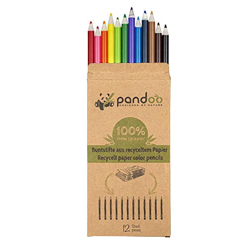 pandoo 12 Buntstifte aus recyceltem Zeitungspapier | Umweltfreundliche Buntstifte | 12 Stifte aus recyceltem Altpapier | Eco Color Pencils von pandoo