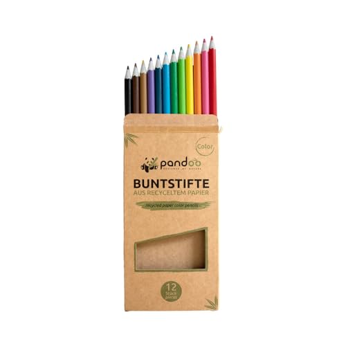 pandoo 12 Buntstifte aus recyceltem Zeitungspapier | Umweltfreundliche Buntstifte | 12 Stifte aus recyceltem Altpapier | Eco Color Pencils von pandoo