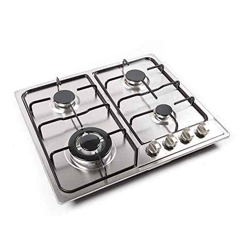 Gaskocher Edelstahl 4 Brenner Gas Einbaukochfeld | Gas Stove | Elektrische Zündung | Langlebige Gusseisengitter | 580 * 520mm | Sicher & Bequem von panfudongk