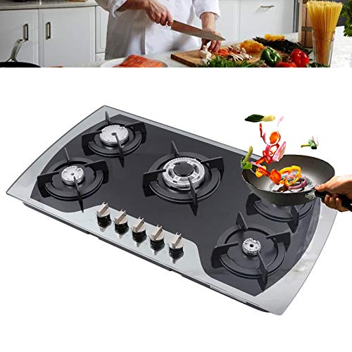 Gaskocher Gasherd | Gas Stove 5-Brenner Gaskochfeld | Vielseitige Heizoptionen | Einfach zu bedienen | LPG/NG Gas | Gehärtetes Glas | 900x510mm | Schwarz von panfudongk