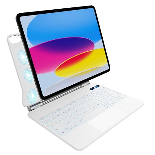 Schutzhülle mit Tastatur für iPad der 10. Generation, 10,9 Zoll (26,7 cm) (2022), Hintergrundbeleuchtung in 7 Farben, Multitouch-Touchpad, magnetisches Design, schwimmend, Weiß von pankeybd