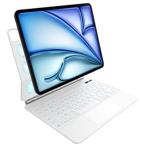 Tastatur für iPad Air 13 Zoll (M3 2025 / M2 2024) und iPad Pro 12,9 Zoll (6., 5., 4., 3. Generation), Hintergrundbeleuchtung 7 Farben, Multi-Touchpad, magnetisches Design, AZERTY, Weiß von pankeybd