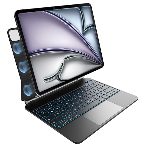 Tastatur für iPad Air 13 Zoll M2 2024 und iPad Pro 12,9 Zoll (6., 5., 4., 3. Generation), 7-farbige Hintergrundbeleuchtung, Multitouch-Touchpad, schwimmendes Magnetdesign, Schwarz von pankeybd