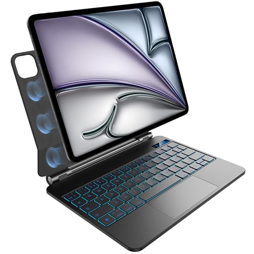 Tastatur für iPad Air 27,9 cm (11 Zoll), M2 2024, iPad Air 5. / 4. Generation und iPad Pro 11 Zoll, 4., 3., 2., 1. Generation, Hintergrundbeleuchtung in 7 Farben, Multitouch-Touchpanel, magnetisches von pankeybd