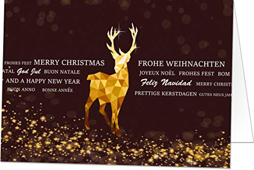 20 Stück Weihnachtskarten (Klappkarten) mit Umschlag, Hirsch/Rentier. Perfekt für Stilvolle Grüße an Geschäftspartner und Freunde von paperSky
