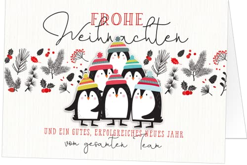paperSky 20 Weihnachtskarten VOM GESAMTEN TEAM. Elegant Pinguine Klappkarten Format 17x12 cm von paperSky