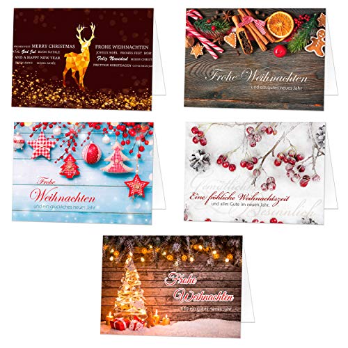 50 Weihnachtskarten (Klappkarten) im Set mit Umschlag, Perfekt für stilvolle Grüße an Geschäftspartner und Freunde von paperSky