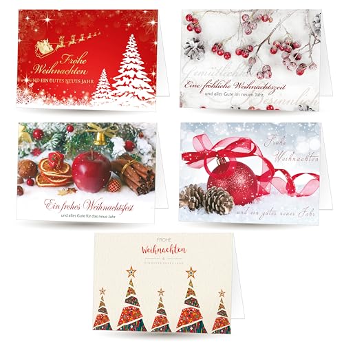 Weihnachtskarten Set 5 x 20 Motive, 100 exklusive Klappkarten mit Umschlag von paperSky