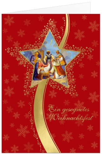 paperSky Weihnachtskarte mit schöner Goldprägung, Jesus, Maria und Josef, heilige 3 Könige (10 Stück) von paperSky