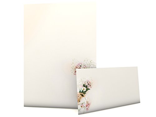 Blumen Pastell Frühling Motivpapier Set mit Briefumschlägen Frühlingsstrauß 100 Blatt A4 und 100 passende Kuverts von paperandpicture.de