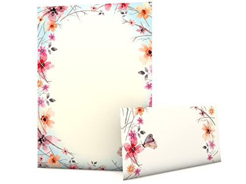Briefpapier-Set "Frühlingsreigen" | 20 Blatt Motivpapier DIN A4 + 20 Kuverts DIN LANG | Schreib-Set | Aquarell Schmetterlinge Blumen Mehrfarbig Briefpapier-Set "Frühlingsreigen" | 20 Blatt Motivpapier DIN A4 + 20 Kuverts DIN LANG | Schreib-Set | Aquarell Schmetterlinge Blumen Mehrfarbig von dirxbuschinger