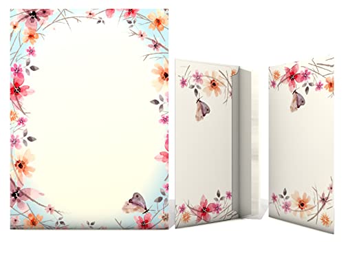 Blumen und Schmetterlinge Frühlingsreigen Briefpapier - Set mit 50 Blatt Motivpapier und 50 Briefumschlägen von paperandpicture.de