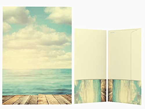 Briefpapier Set | Ocean View | 100 Blatt Maritimes Motivpapier A4 | 100 Briefumschläge OHNE FENSTER im DIN LANG-Format von paperandpicture.de