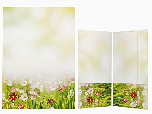 Briefpapier Set | Sommerwiese | 100 Blatt Blumen Motivpapier A4 | 100 Briefumschläge OHNE FENSTER im DIN LANG-Format von paperandpicture.de