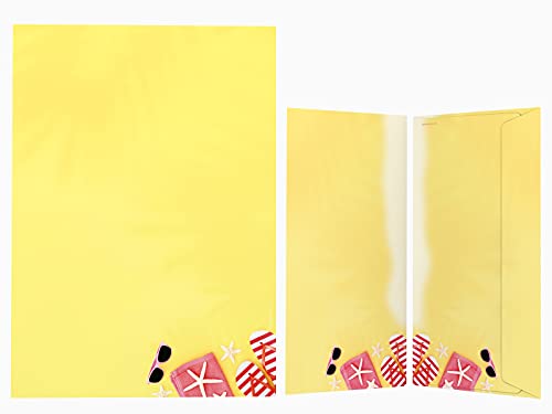 Briefpapier Set | Sonniger Sommer Sonnengelb | 100 Blatt Sommerliches Motivpapier A4 | 100 Briefumschläge OHNE FENSTER im DIN LANG-Format von paperandpicture.de