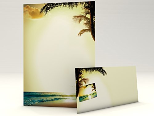 Ferien Urlaub Briefpapier Set Romantic Sunset, 40-teilig mit 20 Blatt Motivpapier DIN A4, 90g/qm und 20 passenden DIN LANG-Briefumschlägen von paperandpicture.de