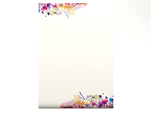 Florales Aquarell Design-Briefpapier Farbenfrohe Blumen - 50 Blatt Motivpapier von paperandpicture.de
